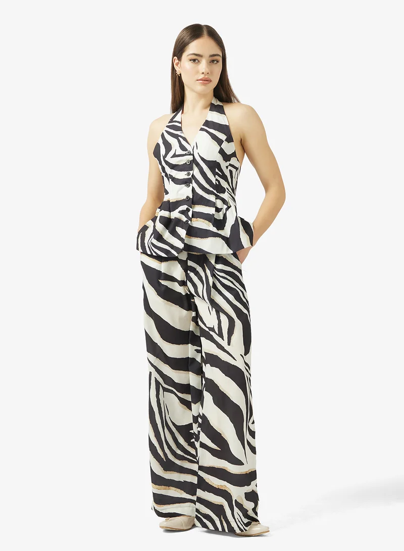 Ginger Halter Neck Animal Print Vest & Straight Fit Pant Coord Set